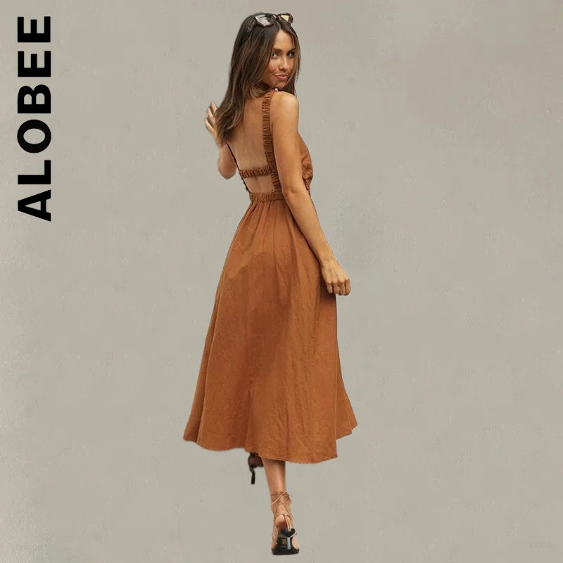 

Alobee Dress Fashion Women Spaghetti Strap Slip Black Backless Maxi Dress Ladies Dress Club Vestidos Woman Clothes Female