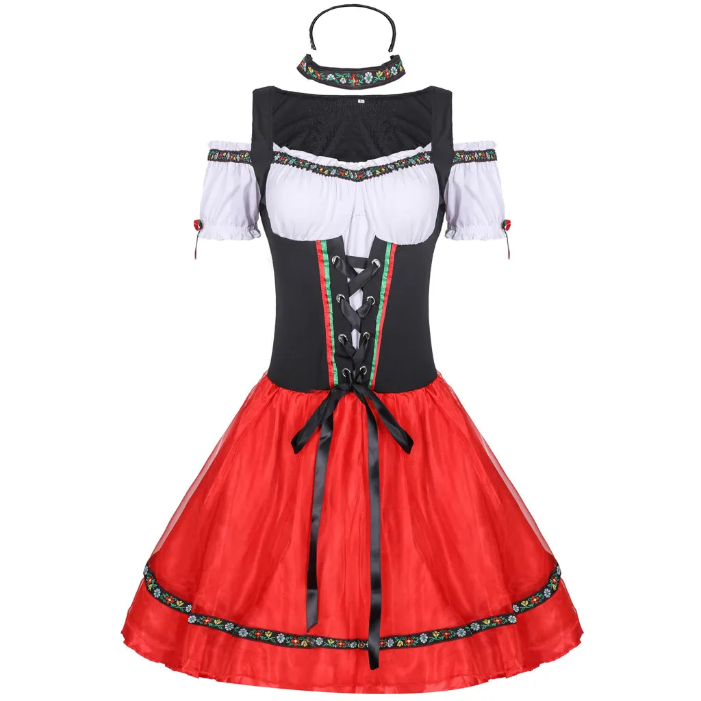

High Quality Women Oktoberfest Dress Ladies Bavarian German Wench Waitress Serving Maid Costume S-2XL Beer Girl Fancy Dress