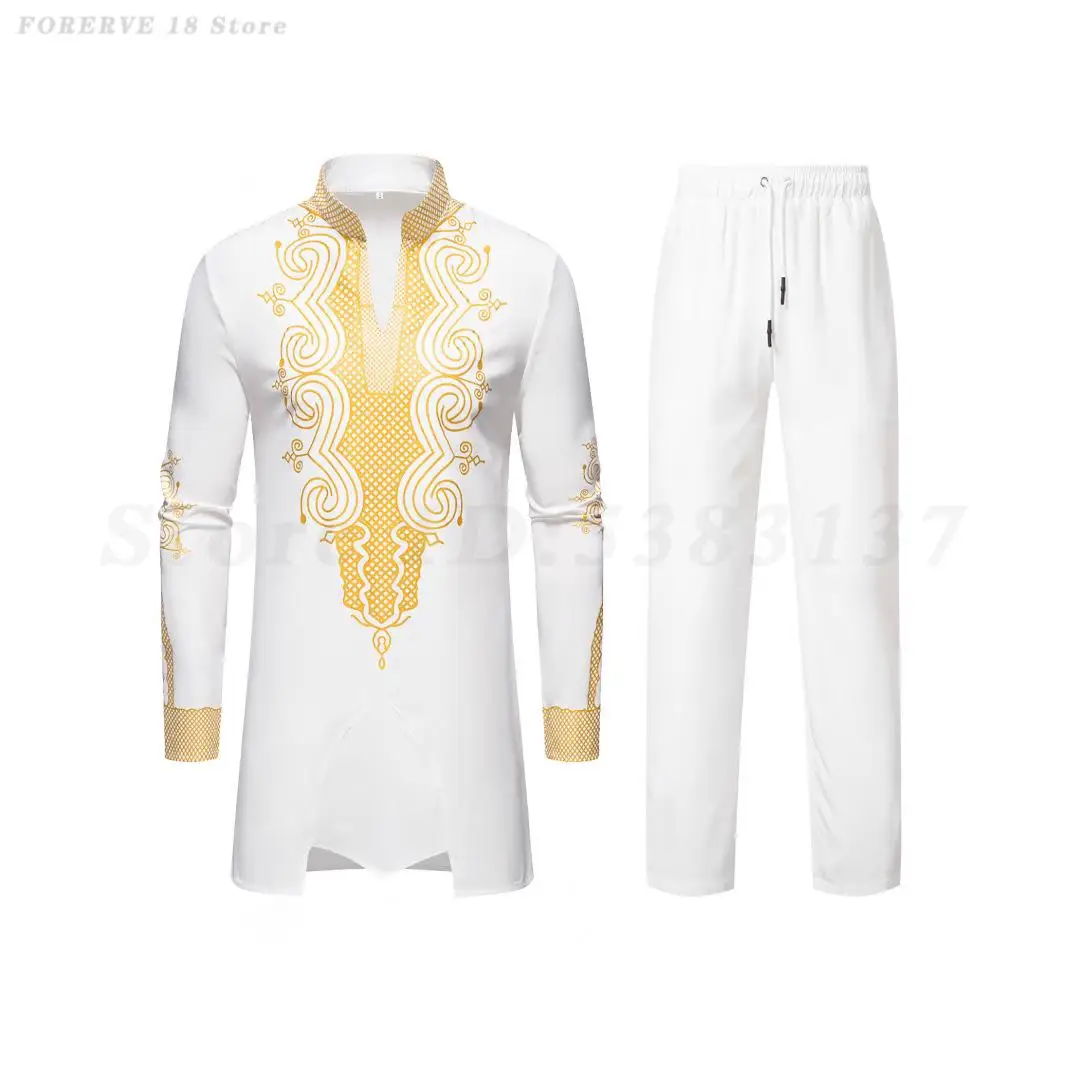 Африканская рубашка с длинными рукавами брючный костюм мусульманская одежда