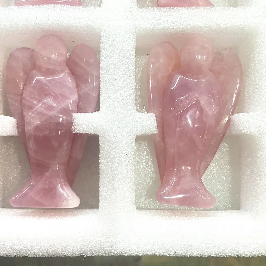 

10cm Natural Rose Quartz Pink Crystal Carved Angel Figure Craft Gemstones Reiki Healing Decorative Stone Girl Gift Free Shipping