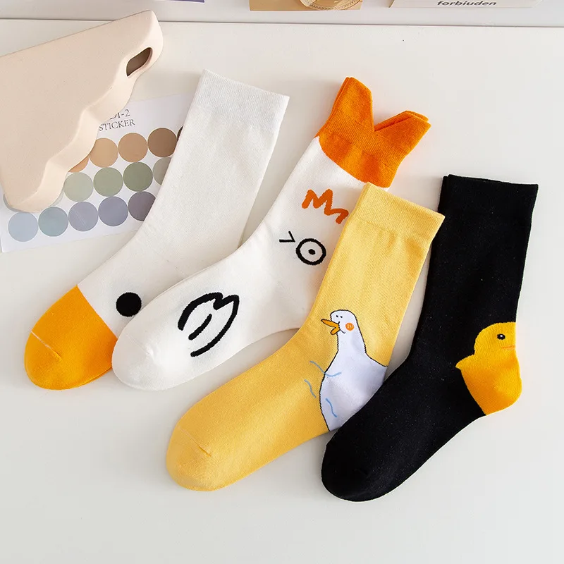 

Cartoon Pattern Socks Female Middle and High Tube Couple Socks Cute White Goose Chick Duck Mouth Korean Version Cotton Tide Sock