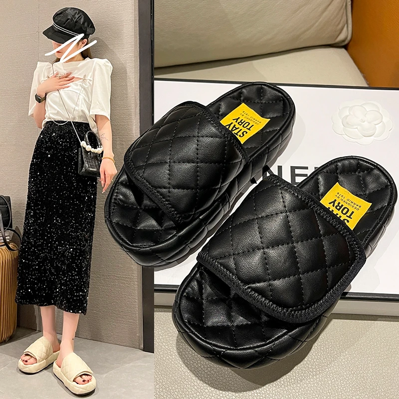 2023 NEW Beach Flat Light Leather Women Summer Shoes Woman Slides Slippers Outdoor Sexy Sandalias  Shoes Women  Women Shoes