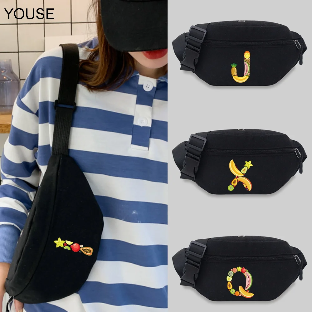 

New Waist Bag Fruit Lettern Pattern Unisex Messenger Bag Chest Bag Student Fanny pack Convenient Multiple Styles