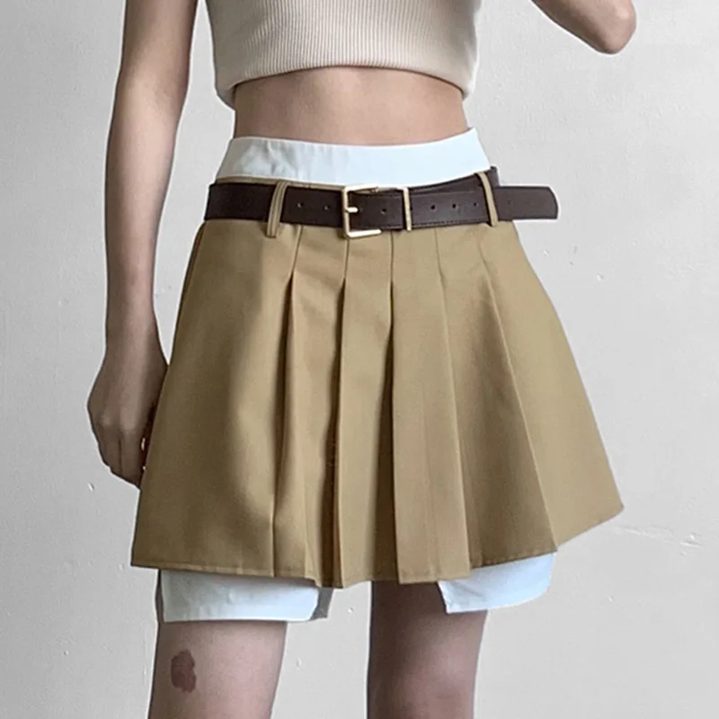 

Spring 2022 New Women's High Waist And Lining Fashion Sexy Pleated Skirt With Belt