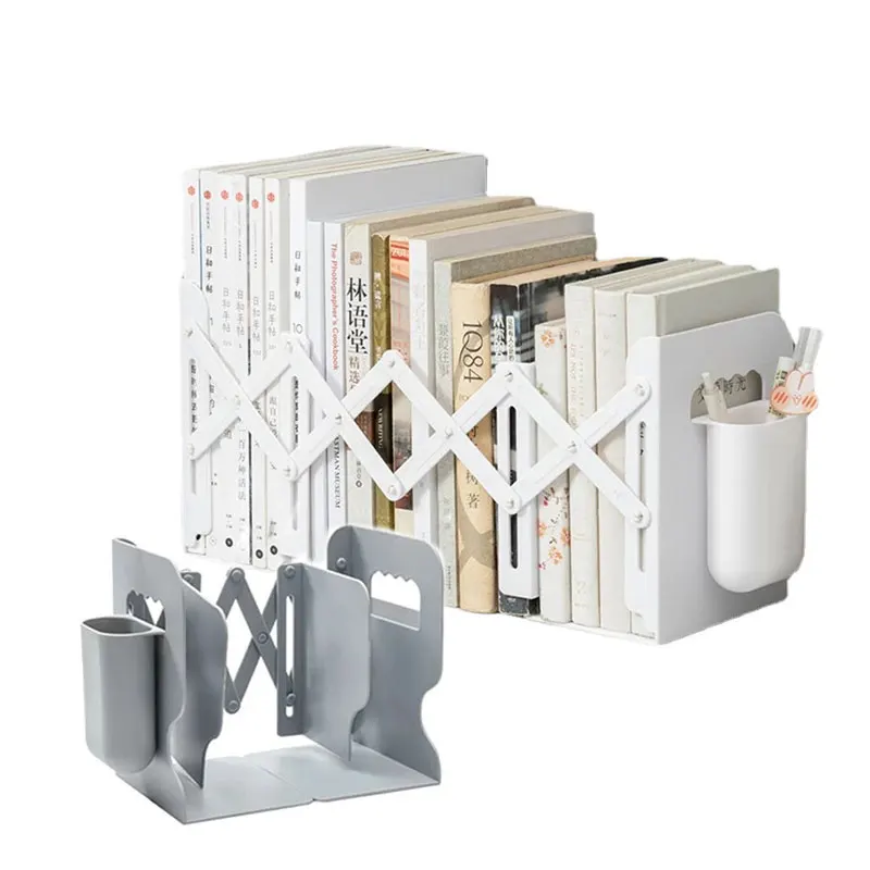 Retractable Book Stand Creative Book Stoppers Support Stand Adjustable Bookshelf with Pen Holder Desk Organizer Folder