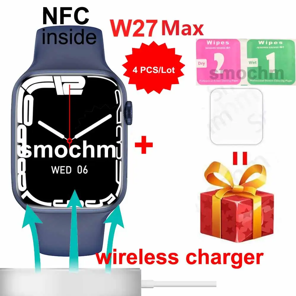 4 шт./лот Smochm IWO 14 W27Max NFC 1 9 дюйма 45 мм Смарт-часы 500 + часы загрузка Bluetooth