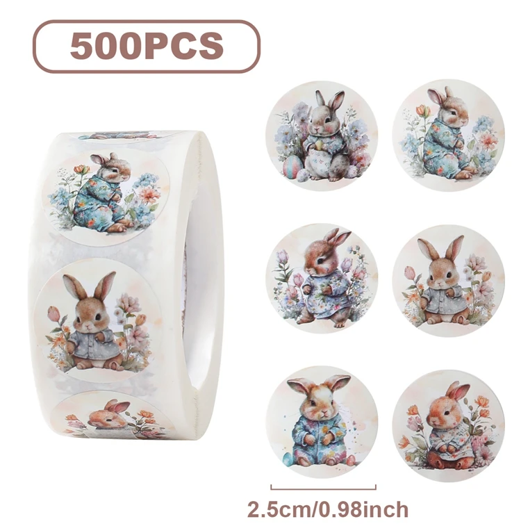 

500 шт./рулон, круглые пасхальные наклейки, милые наклейки с кроликом, подарочные уплотнительные этикетки, упаковка для выпечки, сделай сам, упаковочная коробка, детский подарочный пакет, декор