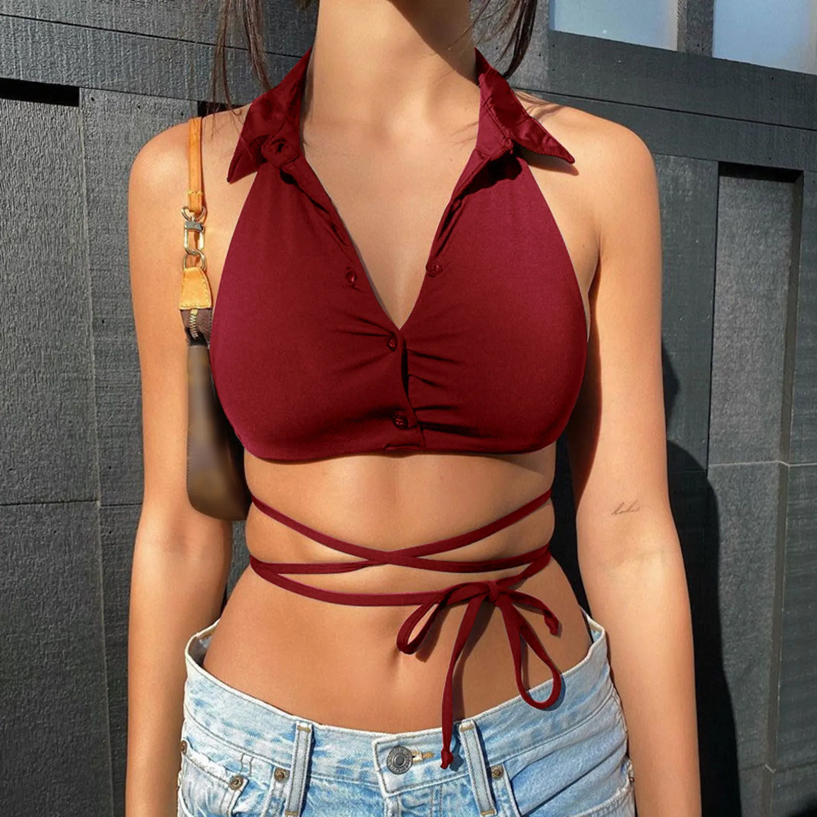 

Майка женская спортивная однотонная с пуговицами и воротником, Y2k