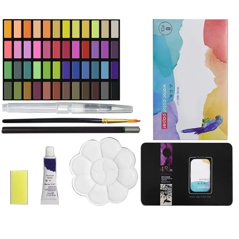 

Solid Watercolor Paint Set 48 Colors Art Set With Water Brush Pen Watercolor Painting Pigment