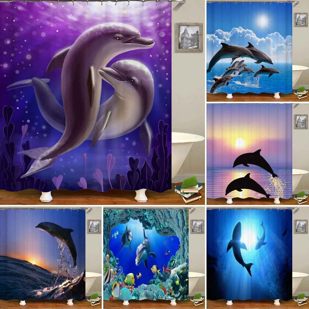 

Ocean Shower Curtain Liner Sea Theme Shower Curtain with Hooks Washable Dolphin Waterproof Shower Curtain for Bathroom Decor