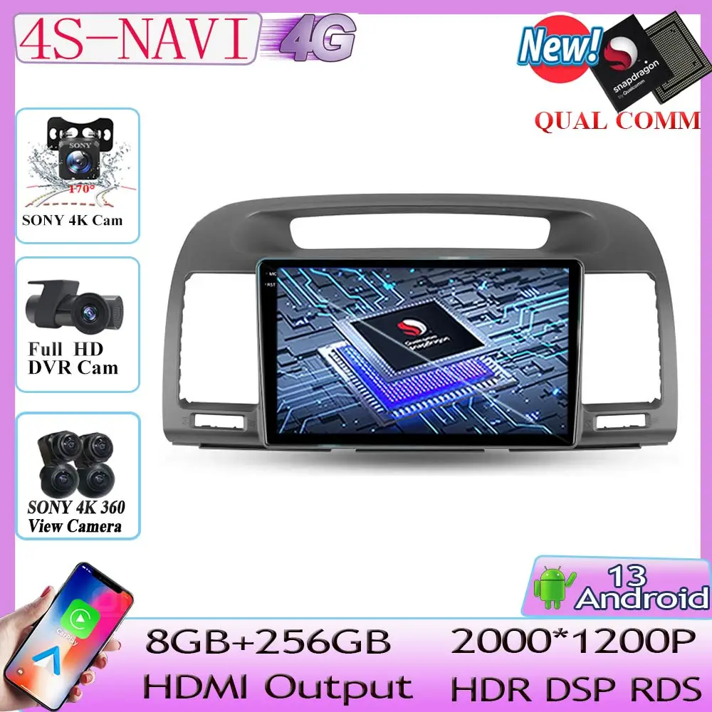 

Автомагнитола Qualcomm для Toyota Camry 5 XV 30 2001-2006, мультимедийный видеоплеер с GPS-навигацией, без dvd, 2din, Android 13, стандартная, Wi-Fi, BT