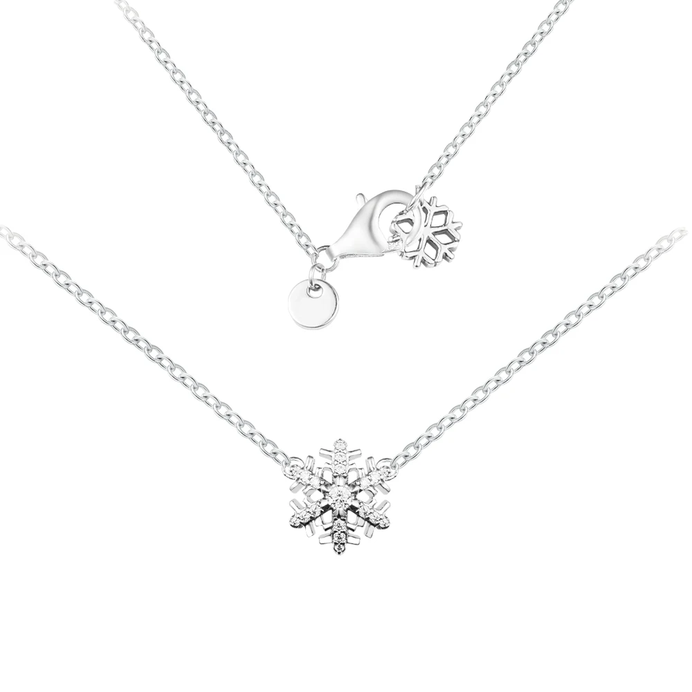 

Authentic 925 Sterling SilverSparkling Snowflake Pendant Necklaces for Women Jewelry Chain Necklaces Colares 2022 New in