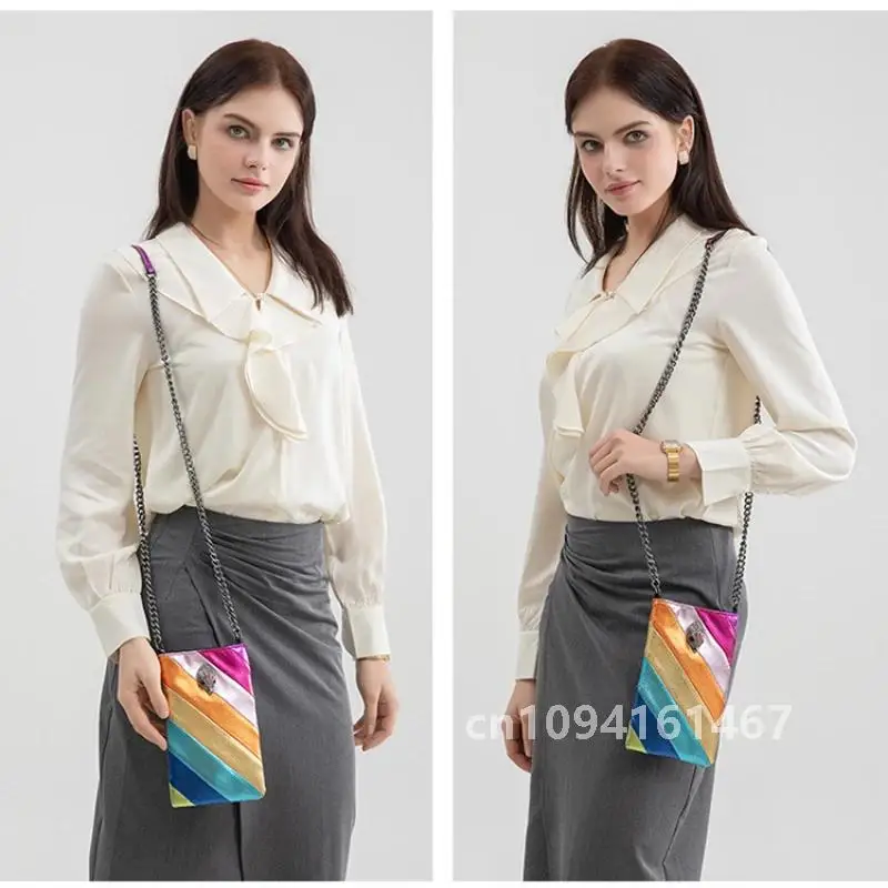 Дизайнерская сумка на плечо Kurt Geiger новинка 2024 модная цепочка в радужную полоску