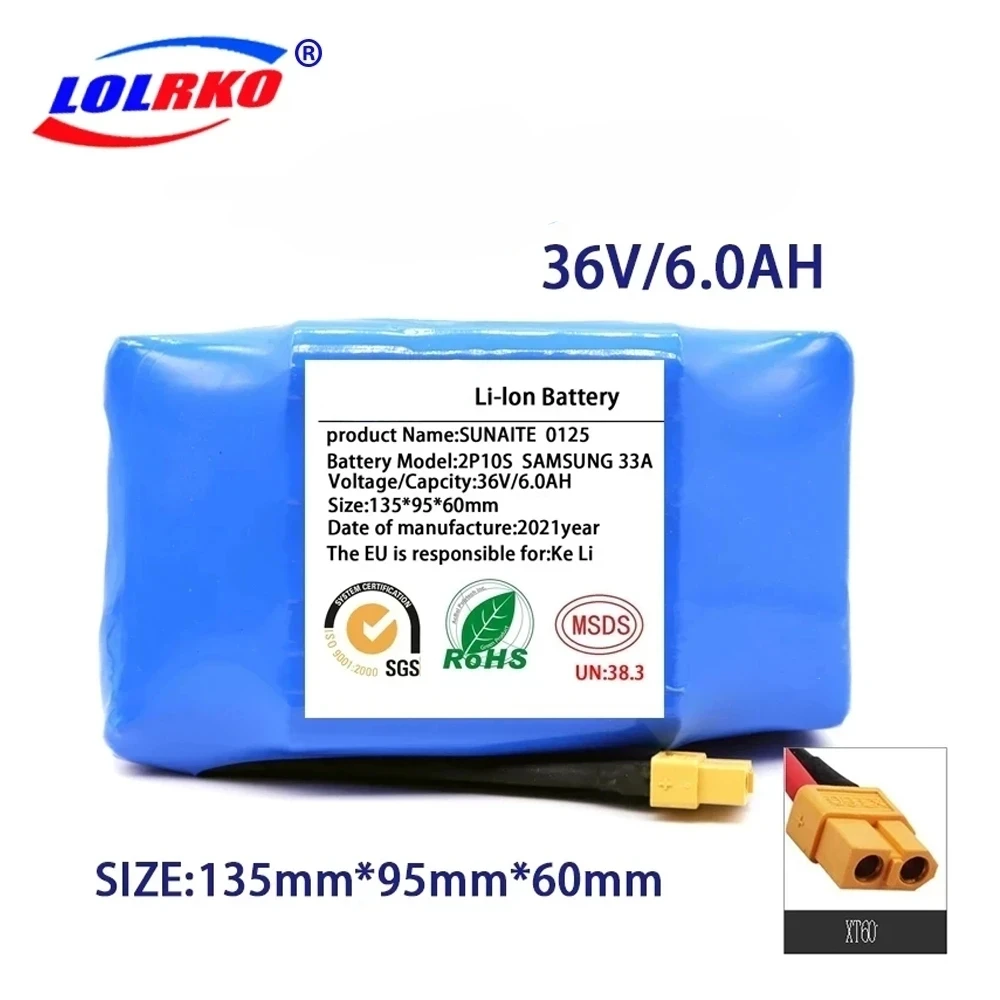 

Genuine 36V Battery Packs 6000mAh 6.0Ah Rechargeable Lithium ion battery for Electric Self Balancing Scooter HoverBoard Unicycle
