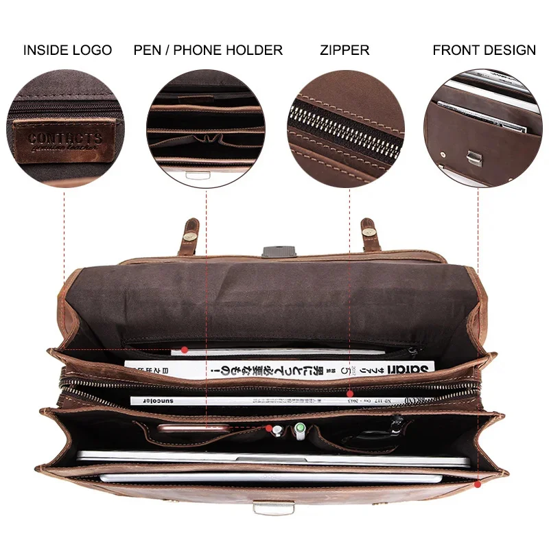 Роскошные дизайнерские сумки-мессенджеры Crazy Horse из коровьей кожи для мужчин