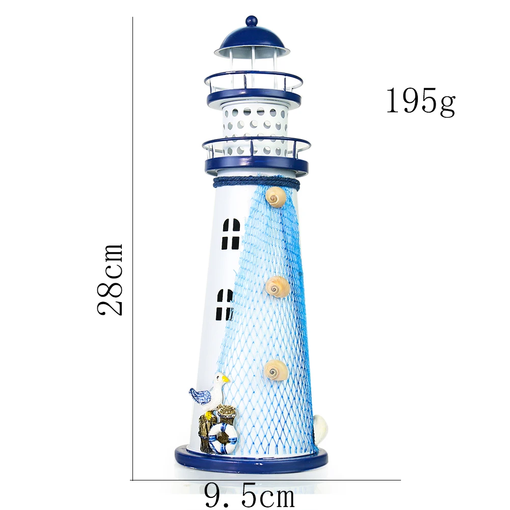 Nautical Ocean Flash Lighthouse Fishing Net Starfish Metal Beacon Tower Ornaments Figurines Crafts Paperweight Home Decor