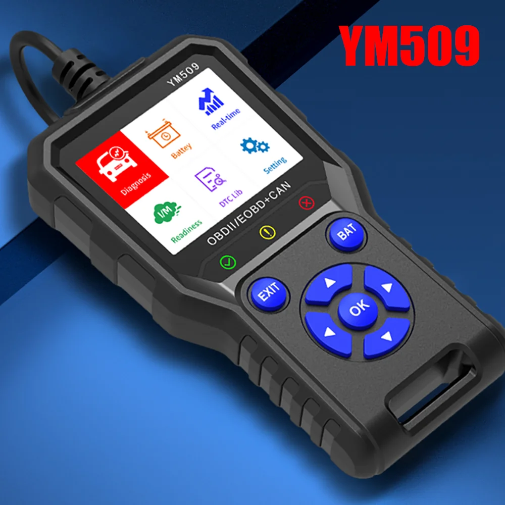 Фото Автосканер YM509 OBD для диагностики автомобилей, проверки состояния двигателя, сбора данных, инструмент для диагностики неисправностей, тестирование автомобилей, ELM327 №1