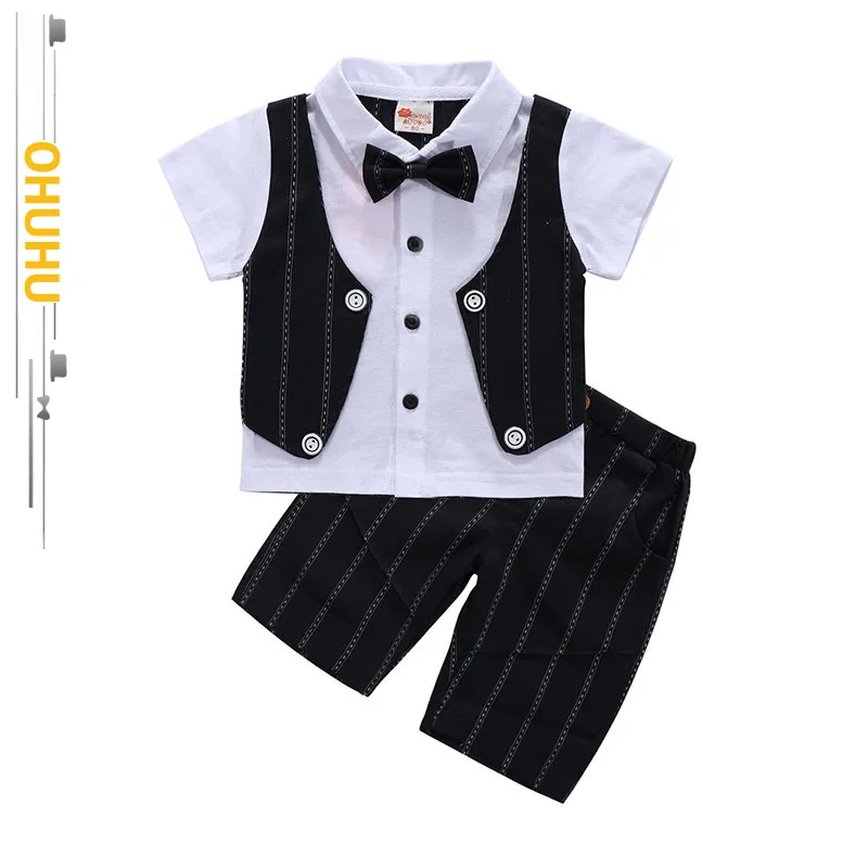 

2022 Summer New Formal Dress Children's Clothing Short-sleeved Shorts Boy Baby Gentleman Suit Bow Two-piece Suit 212257