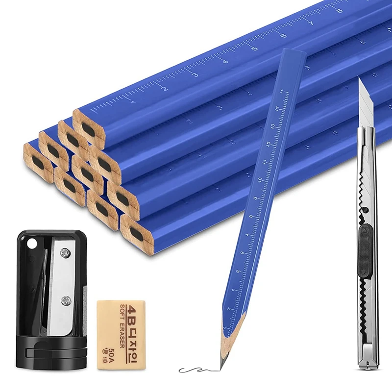 

Carpenter Pencil Set Includes 10 Flat 7 Inches Construction Woodworking Pencils 1 Construction Pencil Sharpener