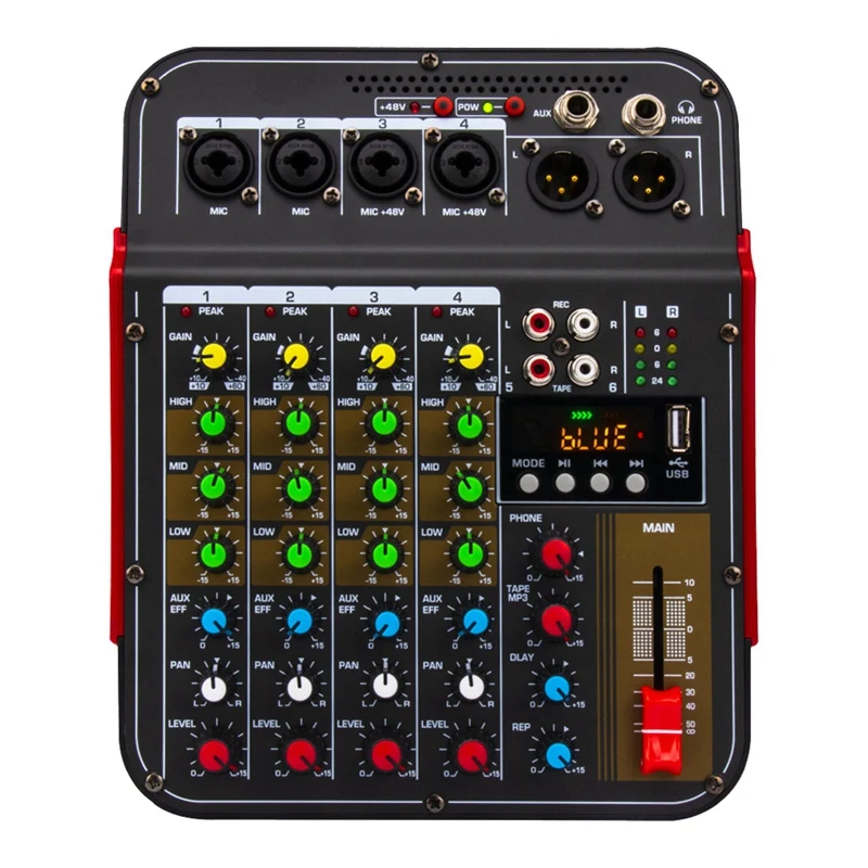 Wireless 6 Channel Audio Mixer Portable Mixing Console USB Interface 48V Phantom Power Audio Mixer Amplifier enlarge