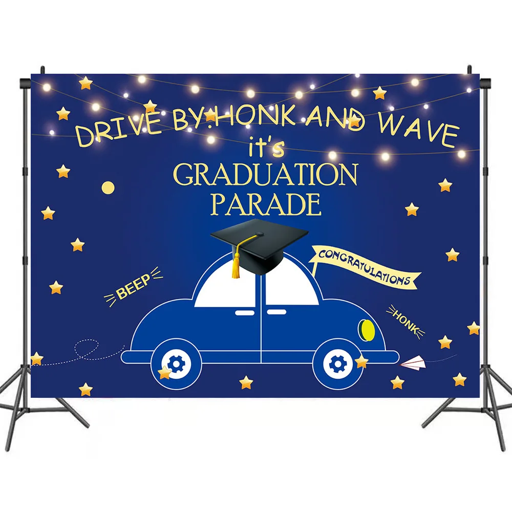 

Celebrate Graduation Party Backdrop student Faovrs Black Blue Golden Photography Background Congrats Grad Banner Party Decor