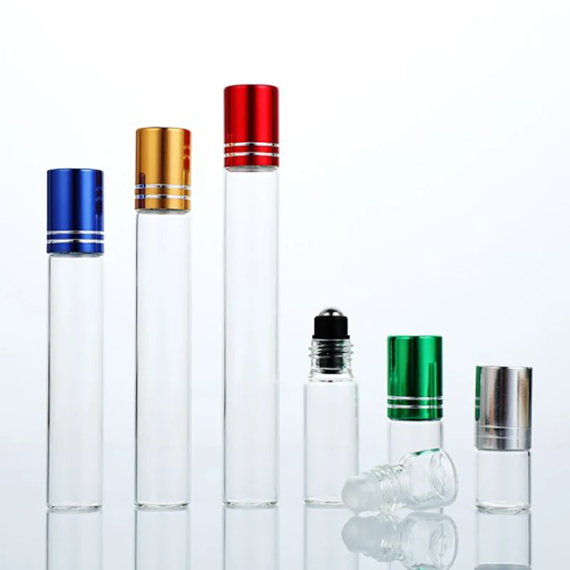 

10ml Empty Perfume Roll Roller Ball Bottle On Plastic Stainless Steel Liquids Oil Container Refillable Bottles Holders Random