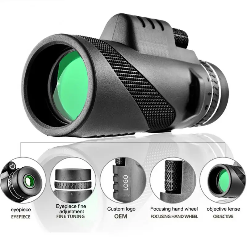 

Outdoor Zoom Telescope Single Hand Focus Wheel Large Objective Lens Anti-slip Texture Monocular Telescope With Tripod Connector