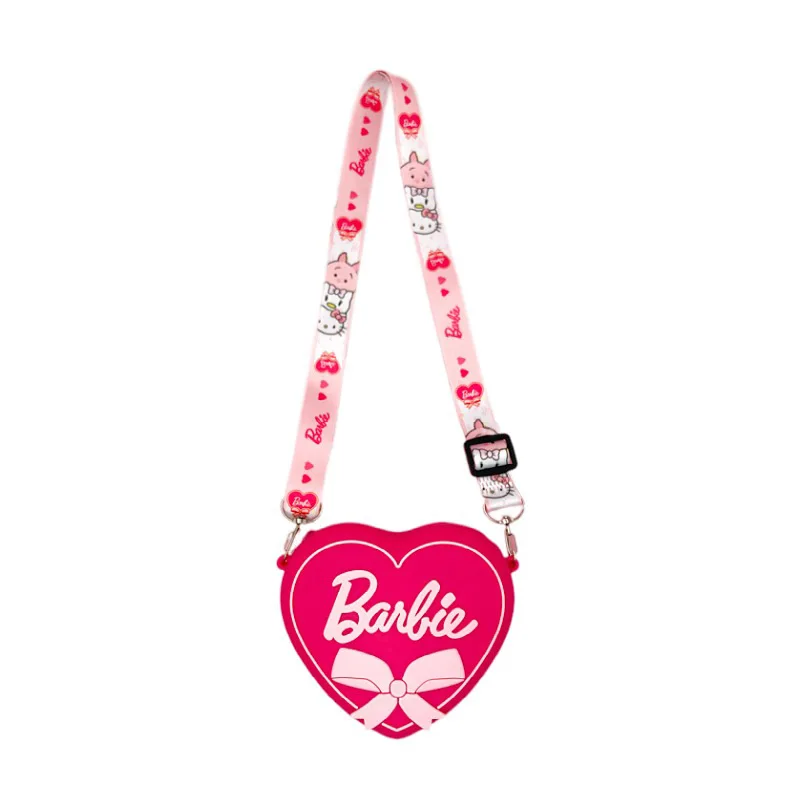 Kawaii Barbie Coin Purse Pink Heart Shape Silicone Wallet Bags Accessories Shoulder Strap Kids Girls Toys for Children Gift