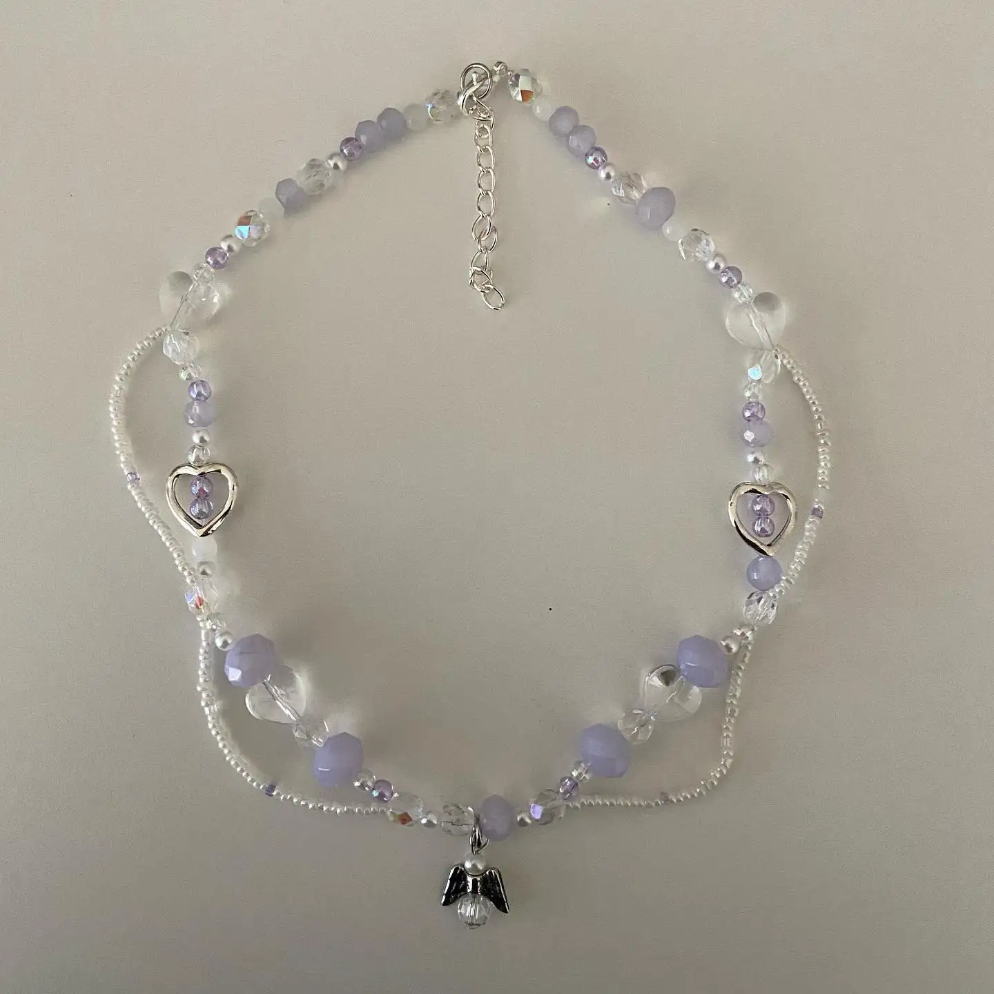 Ожерелье Y2K из бисера с фиолетовым и белым ангелом, ожерелье из бисера с жемчугом, чокер, красивое ожерелье из бисера из стекла, эстетические ювелирные изделия