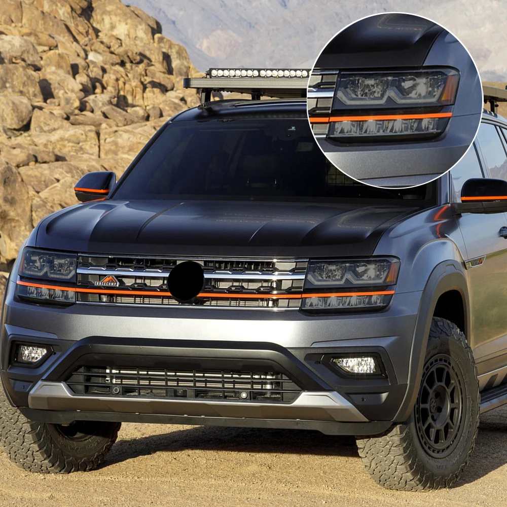 Фото Дымчато-черная защитная пленка для фар Volkswagen Atlas 2017-2019, предварительно вырезанная, антицарапийная, глянцевая виниловая пленка №3