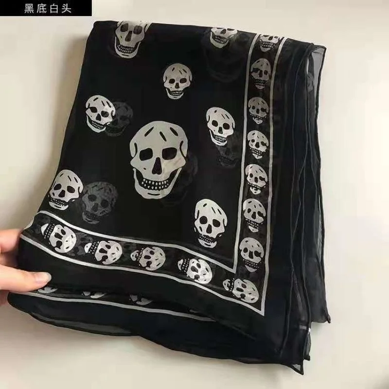 

Summer Beac Square Sawl Ladies Desiner Skull Print Ciffon Scarf Muslim ijab for Women Luxury Skeleton Wrap 120Cm*120Cm