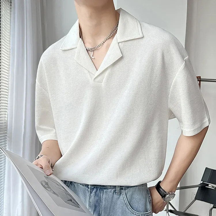 Модная брендовая мужская футболка с кубинским воротником весна-лето рубашка