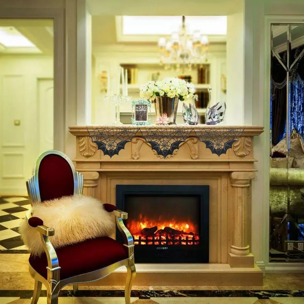 

1pcs Fireplace Cloth Creative Bat Decorative Stove Cloth Fireplace Cloth for Fireplace Festivsl