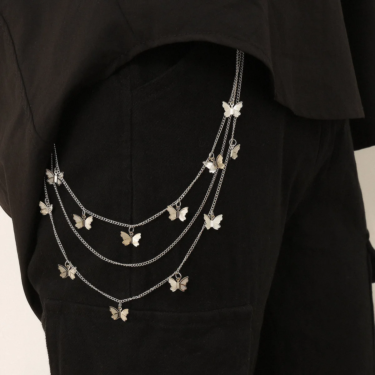 Punk tassel U-shaped Joker body chain female multilayer chain small butterfly pendant waist chain