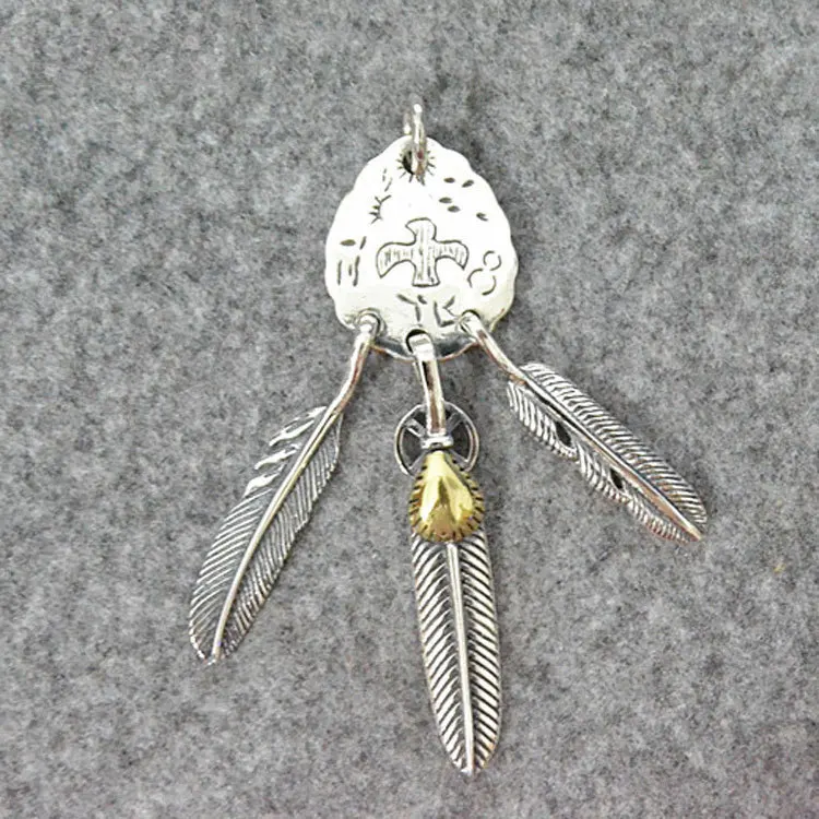 Кулон ручной работы из чистого серебра с перьями аксессуары сделай сам ожерелье