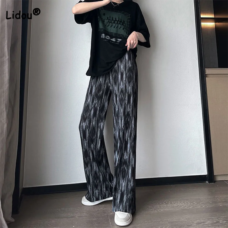 

Tie Dyed Wide Leg Trousers for Women Trend Summer Thin Elastic High Waisted Drape Casual Loose Folds Mop Pantalones De Mujer