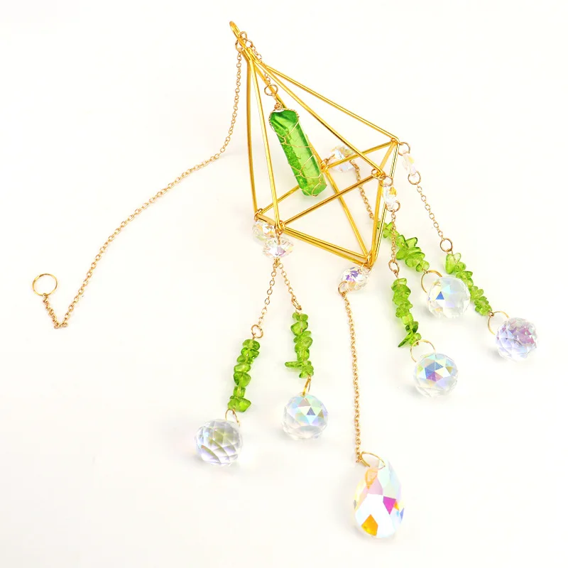 Rock Crystal Gravel Sun Catcher Lamp Stand Window Garden Hanging Decoration Natural Mineral Irregular Hexagonal Column Ornament