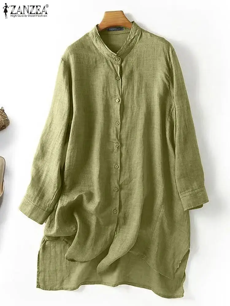

ZANZEA 2023 Spring Solid Shirt Fashion Women Long Sleeve Buttons Down Shirt Casual Loose Long Tops Oversize Work Blusas Mujer