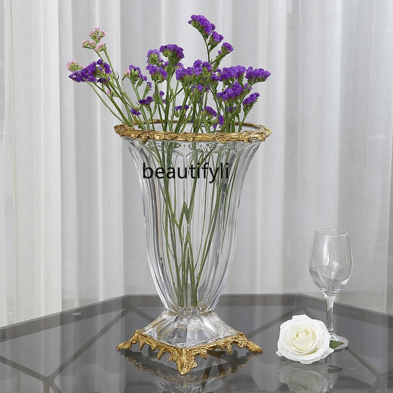 

GY European-Style Copper Crystal Glass Vase Flower Flower Arrangement Decoration Entrance Soft Outfit Decorations Furnishings