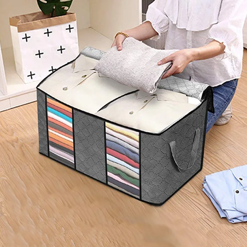 

90L 4pcs/set Large Capacity Clothes Storage Bag Home Organizer Foldable with Reinforced Handle for Comforters Blankets Bedding