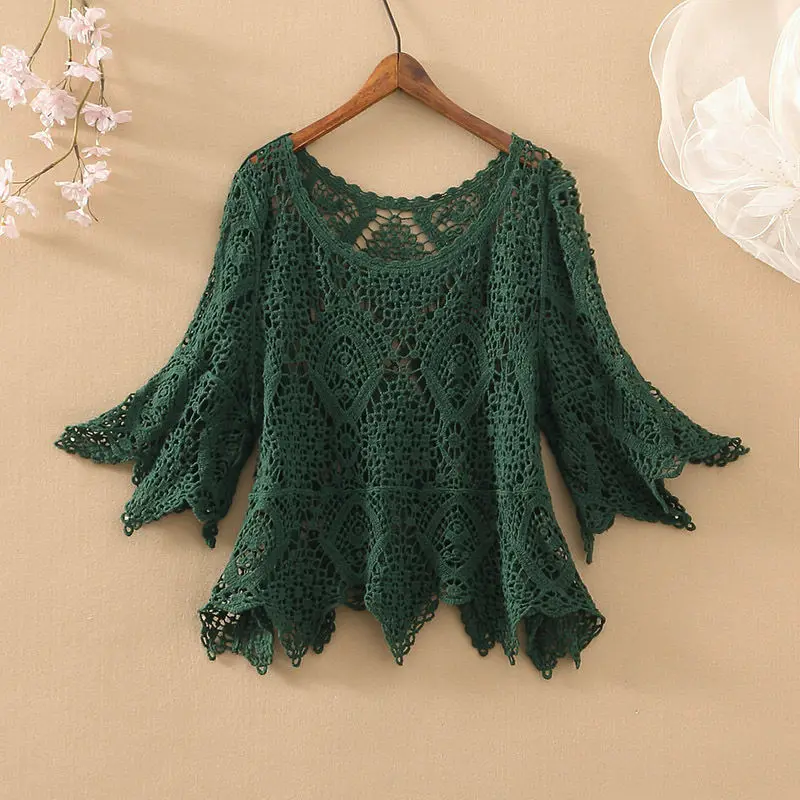 

Летние полые тонкие вязаные пуловеры, свитер, блузка с кондиционированием воздуха, пуловер с юбкой и быстрой защитой от солнца для женщин