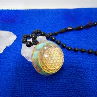 flower of life orgone pendant natural turquoise energy meditation healing orgonite pendant necklace
