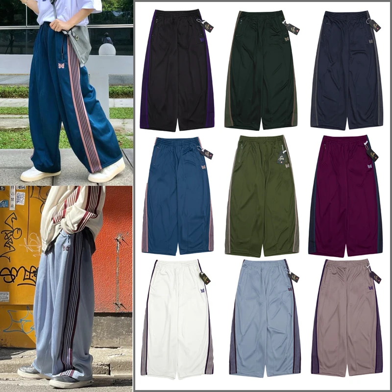 Wide Plate AWGE Needles Sweatpants Men Women 1:1 Top Quality Embroidered Butterfly Stripe Needles Pants Trousers