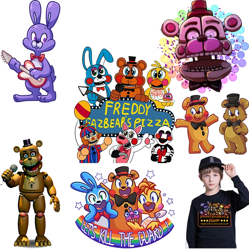 

FNAF Ironing Patches Hot Transfers Clothing Patch Cartoon Animals Bear Rabbit Game DIY Custom Decration Stickers Gift For Kids