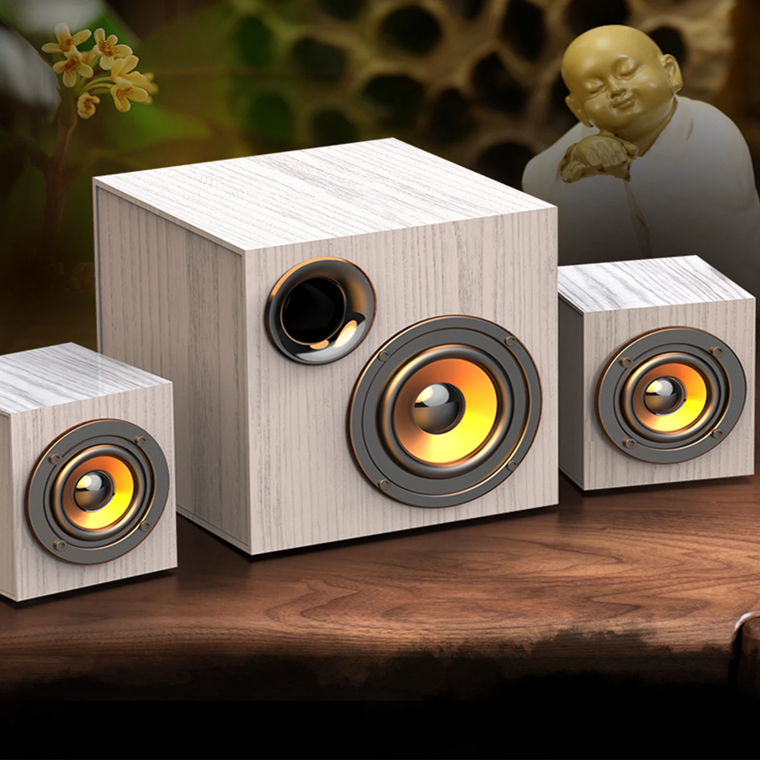 

Акустическая система, Bluetooth беспроводной/проводной компьютерный динамик для дома, ПК, телефона, телевизора, деревянная 3 коробка, подключение AUX, 3D Hi-Fi стерео звук