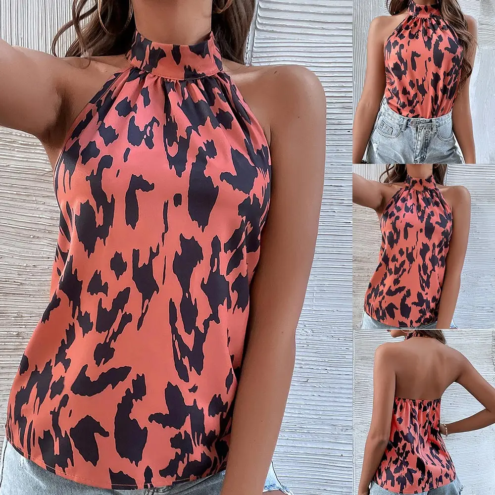 

Halter Sexy Summer Ladies Blouses Shirt Sexy & Club Women Pullover Sleeveless Backless Tank Tops Beach Holiday Female Tee Shirt