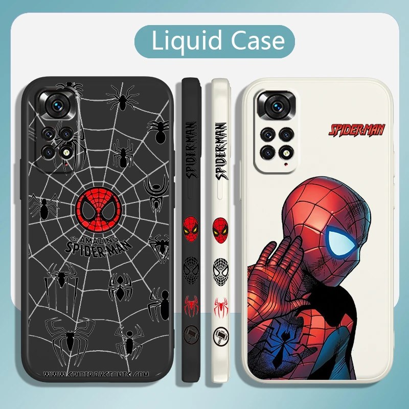 

Marvel Avengers Spiderman Phone Case For Xiaomi Redmi Note 11 11T 10 10S 9 9S 9T 8 8T 7 5 Pro Plus Liquid Left Rope Cover Fundas