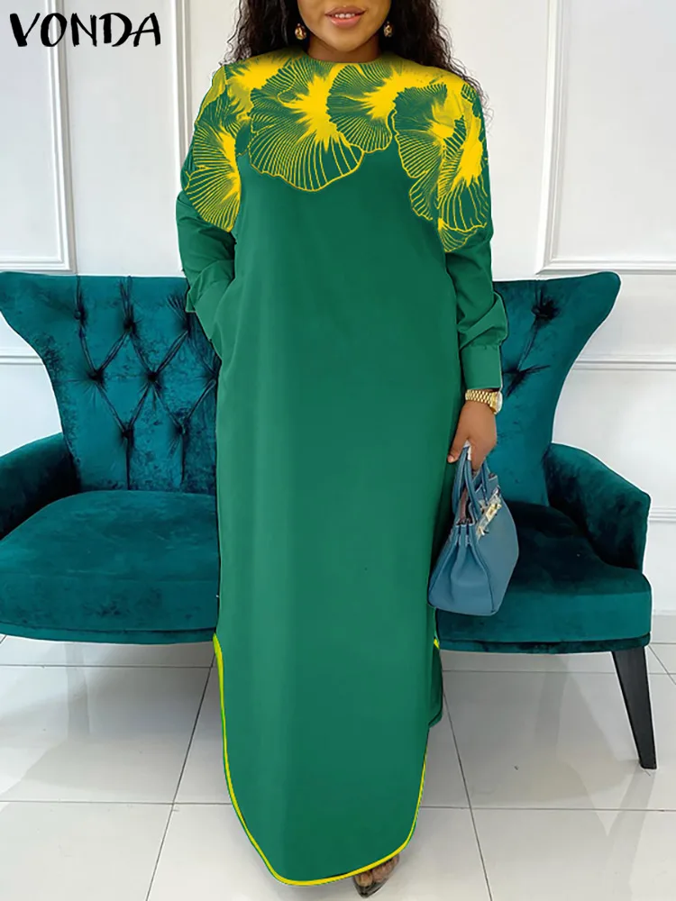 

Женское платье с длинным рукавом, разрезом и карманами