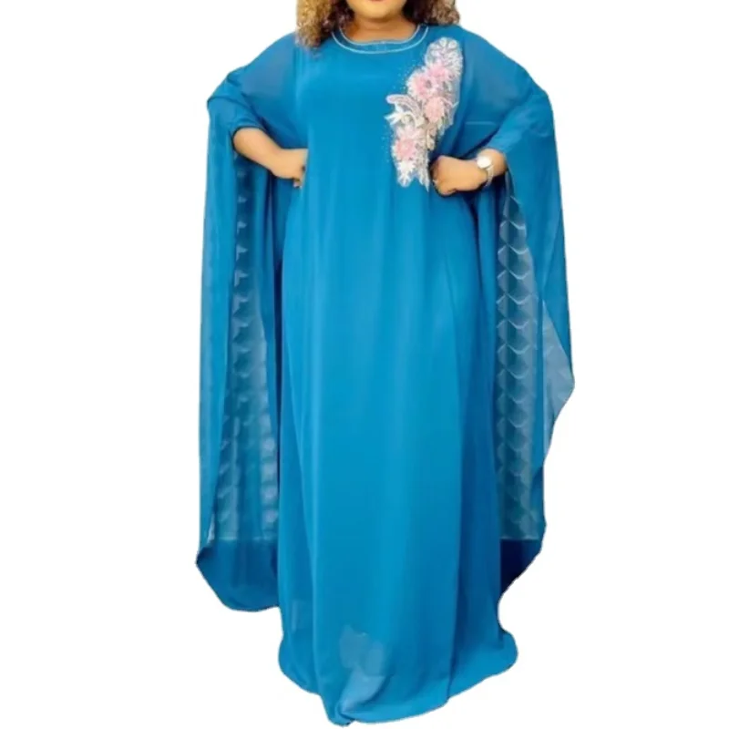 

Африканские платья для женщин, весна-осень, африканские с длинным рукавом и круглым вырезом, синие, белые, серые, розовые длинные халаты, мусульманская абайя, африканская одежда