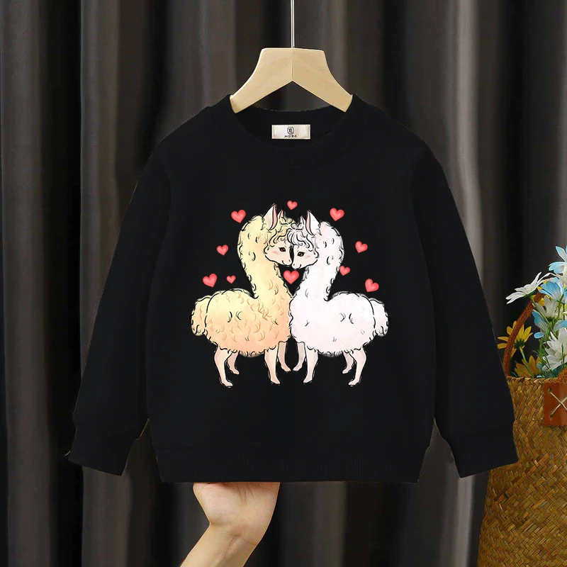 

Kids Hoodies Alpaca Couple Print Girls Boys Cartoon Animal Face To Face Sweatshirts Baby 4-16years Hoodies Children's Clothing